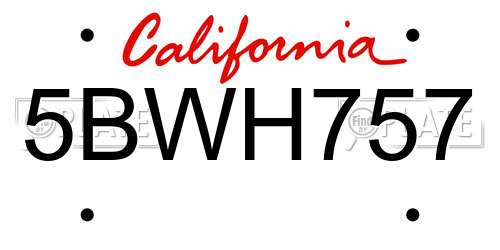 5BWH757 California License Plate