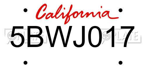 5BWJ017 California License Plate