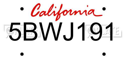 5BWJ191 California License Plate
