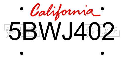5BWJ402 California License Plate