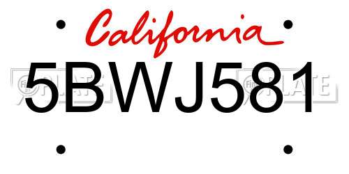 5BWJ581 California License Plate