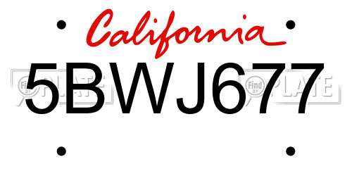 5BWJ677 California License Plate