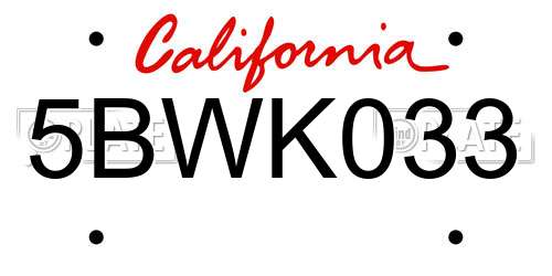 5BWK033 California License Plate