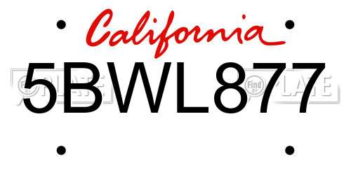 5BWL877 California License Plate