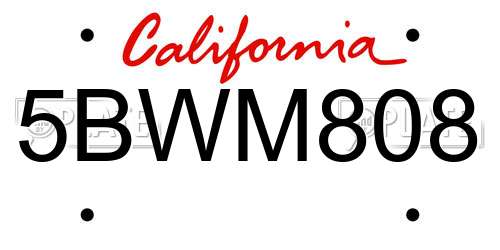 5BWM808 California License Plate