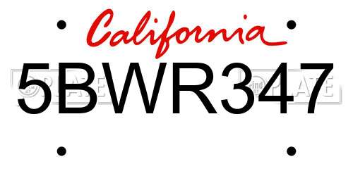 5BWR347 California License Plate