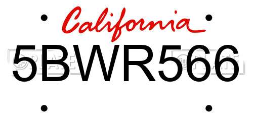 5BWR566 California License Plate