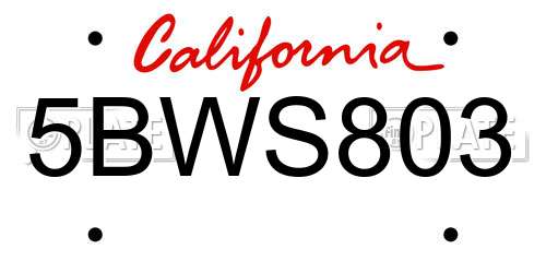 5BWS803 California License Plate