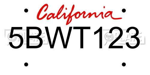 5BWT123 California License Plate