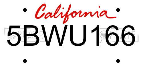 5BWU166 California License Plate