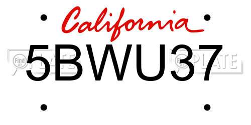5BWU37 California License Plate