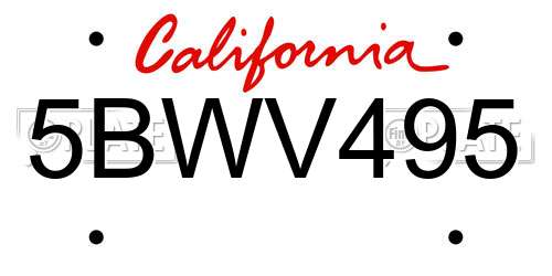 5BWV495 California License Plate