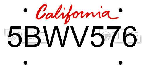5BWV576 California License Plate