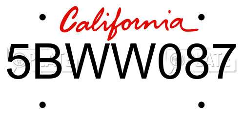5BWW087 California License Plate