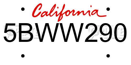 5BWW290 California License Plate