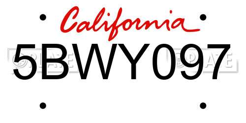 5BWY097 California License Plate