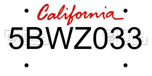 5BWZ033 California License Plate
