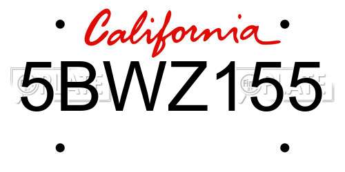 5BWZ155 California License Plate