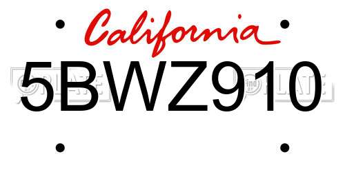 5BWZ910 California License Plate