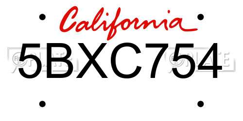 5BXC754 California License Plate