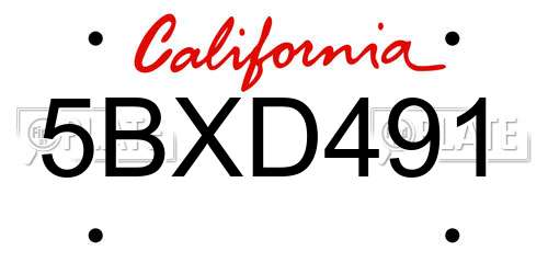 5BXD491 California License Plate