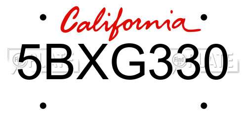 5BXG330 California License Plate
