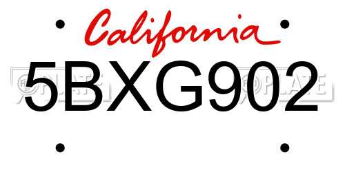 5BXG902 California License Plate