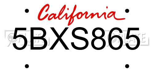 5BXS865 California License Plate