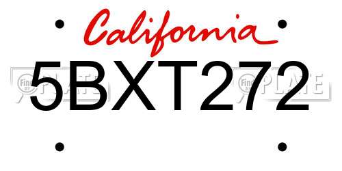 5BXT272 California License Plate