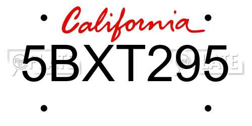 5BXT295 California License Plate