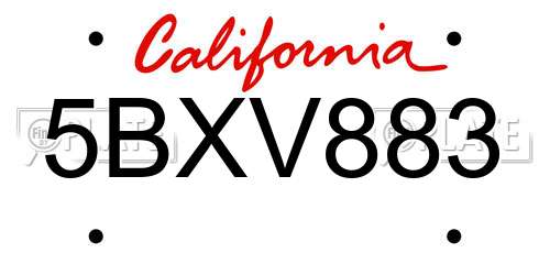 5BXV883 California License Plate