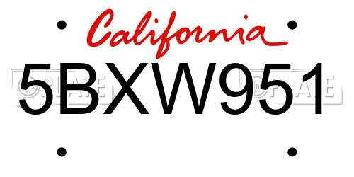5BXW951 California License Plate