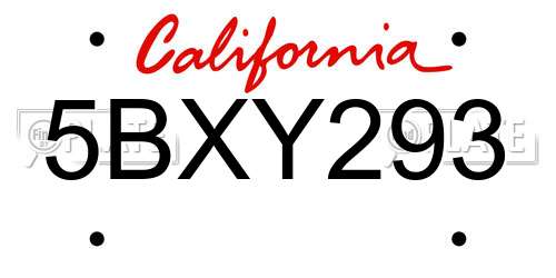 5BXY293 California License Plate