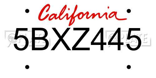 5BXZ445 California License Plate