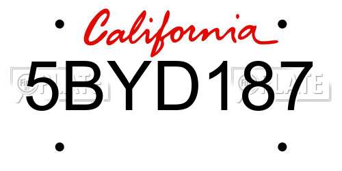 5BYD187 California License Plate