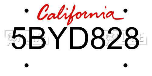 5BYD828 California License Plate