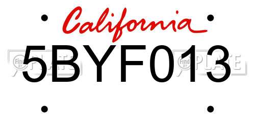 5BYF013 California License Plate