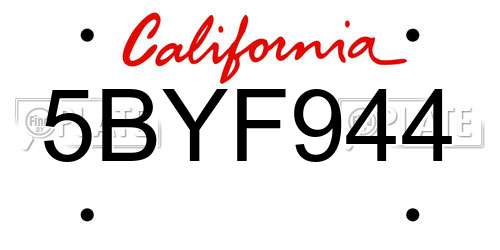5BYF944 California License Plate