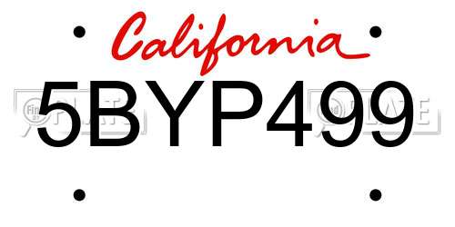 5BYP499 California License Plate
