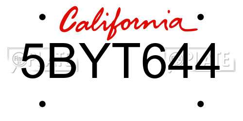 5BYT644 California License Plate