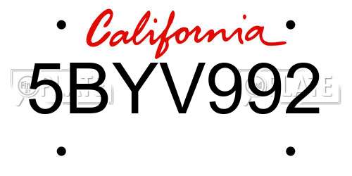 5BYV992 California License Plate