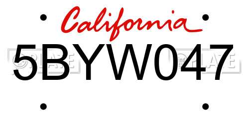 5BYW047 California License Plate