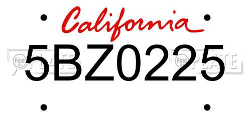 5BZ0225 California License Plate