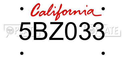 5BZ033 California License Plate