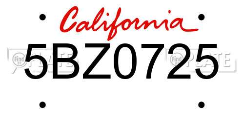 5BZ0725 California License Plate