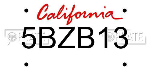 5BZB13 California License Plate