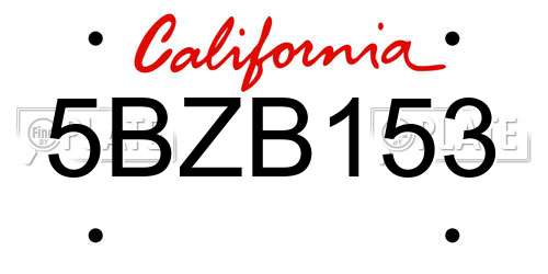 5BZB153 California License Plate