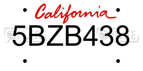 5BZB438 California License Plate