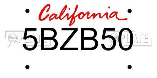 5BZB50 California License Plate