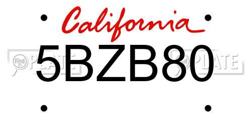 5BZB80 California License Plate